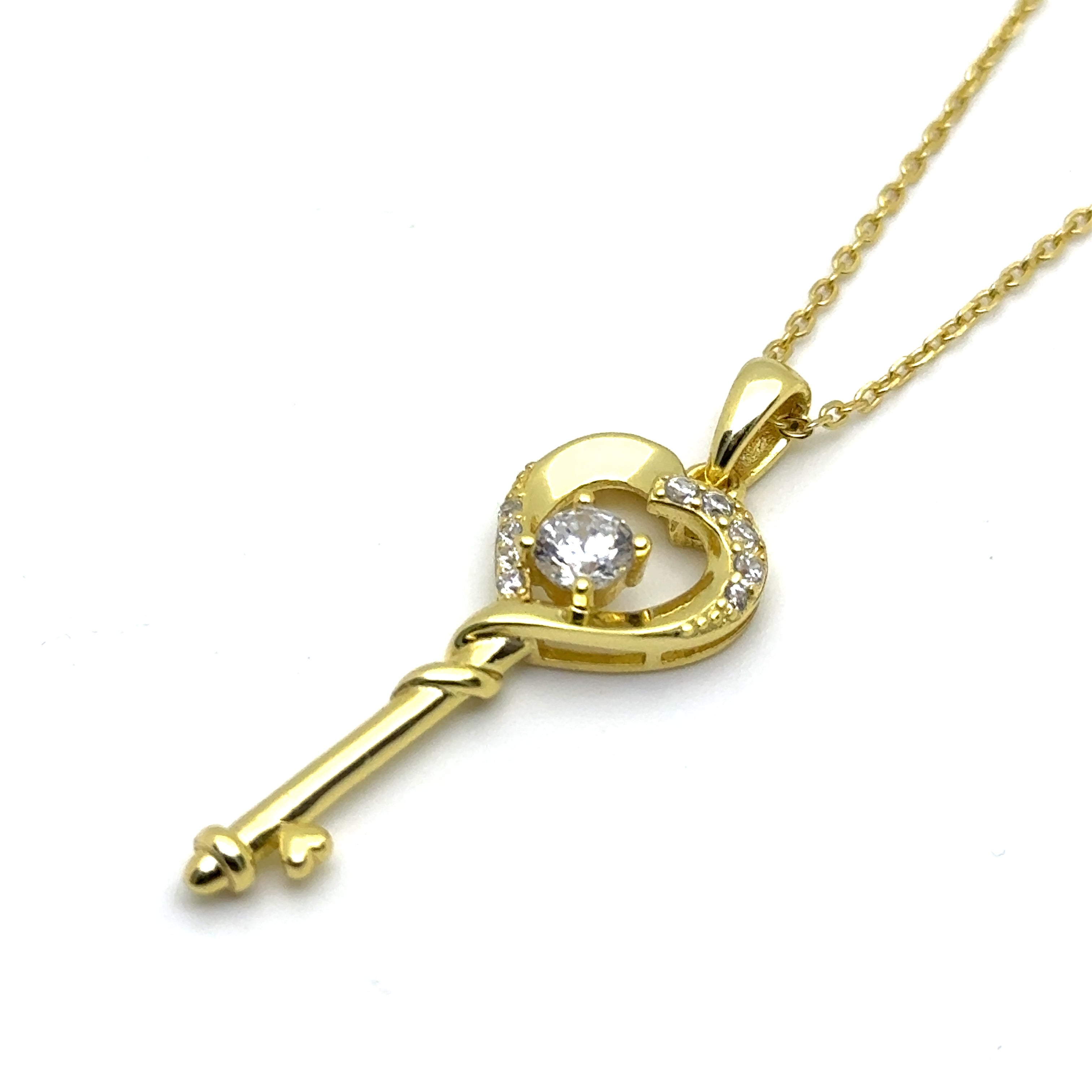 Heart Key Pendant in Sterling Silver or 18k Gold Over Silver
