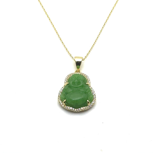 Budai Jade Pendant in Sterling Silver or 18k Gold Over Silver