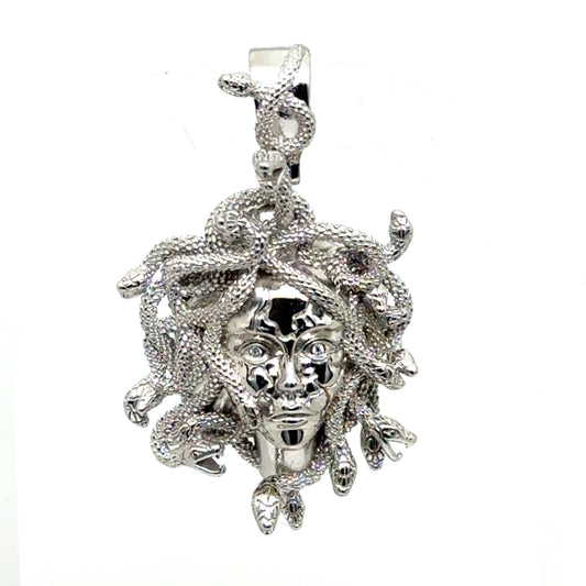 Medusa's Head Pendant in Sterling Silver with CZs or 18k Gold Over Silver with CZs