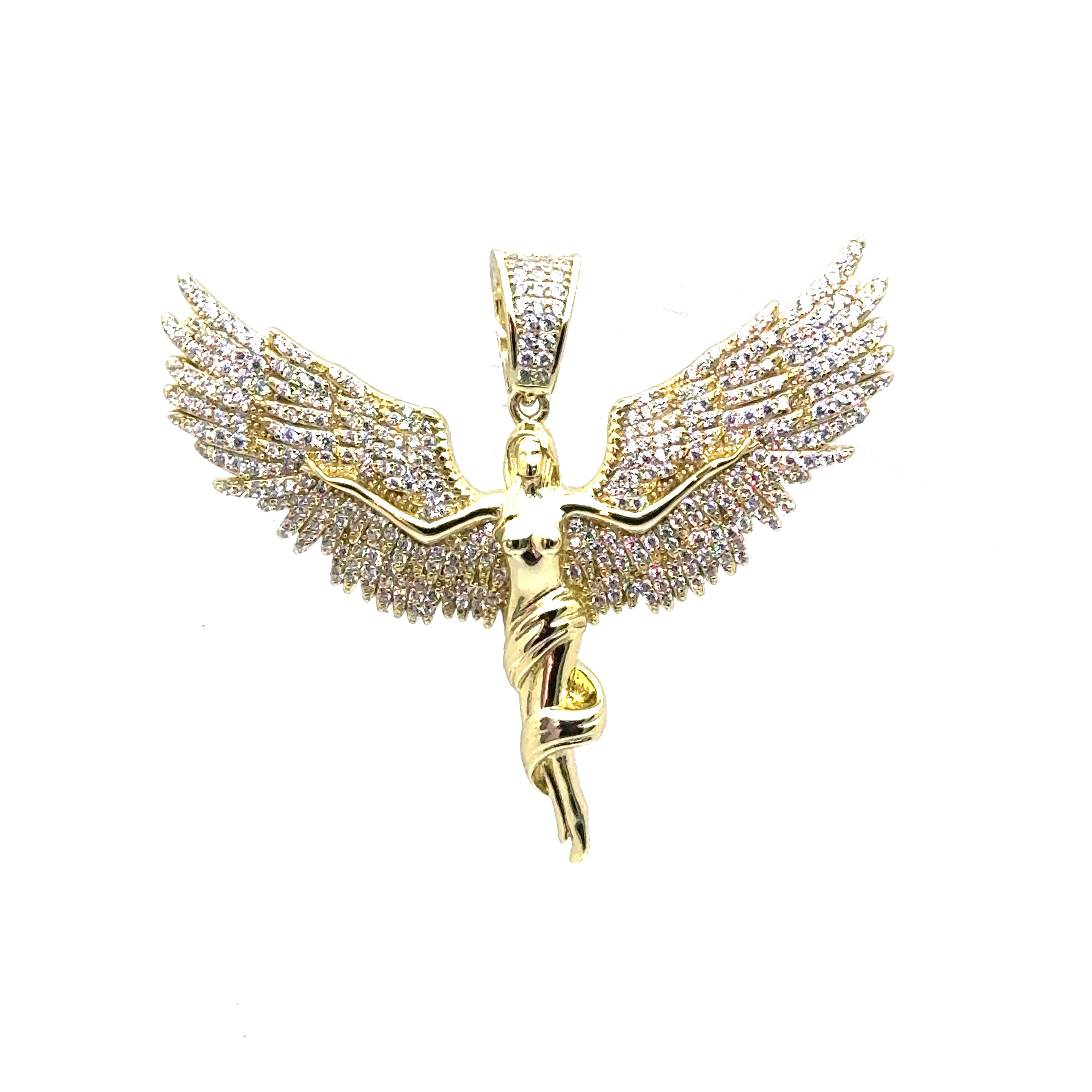 Angel Pendant in Sterling Silver or 18k Gold Over Silver with CZs