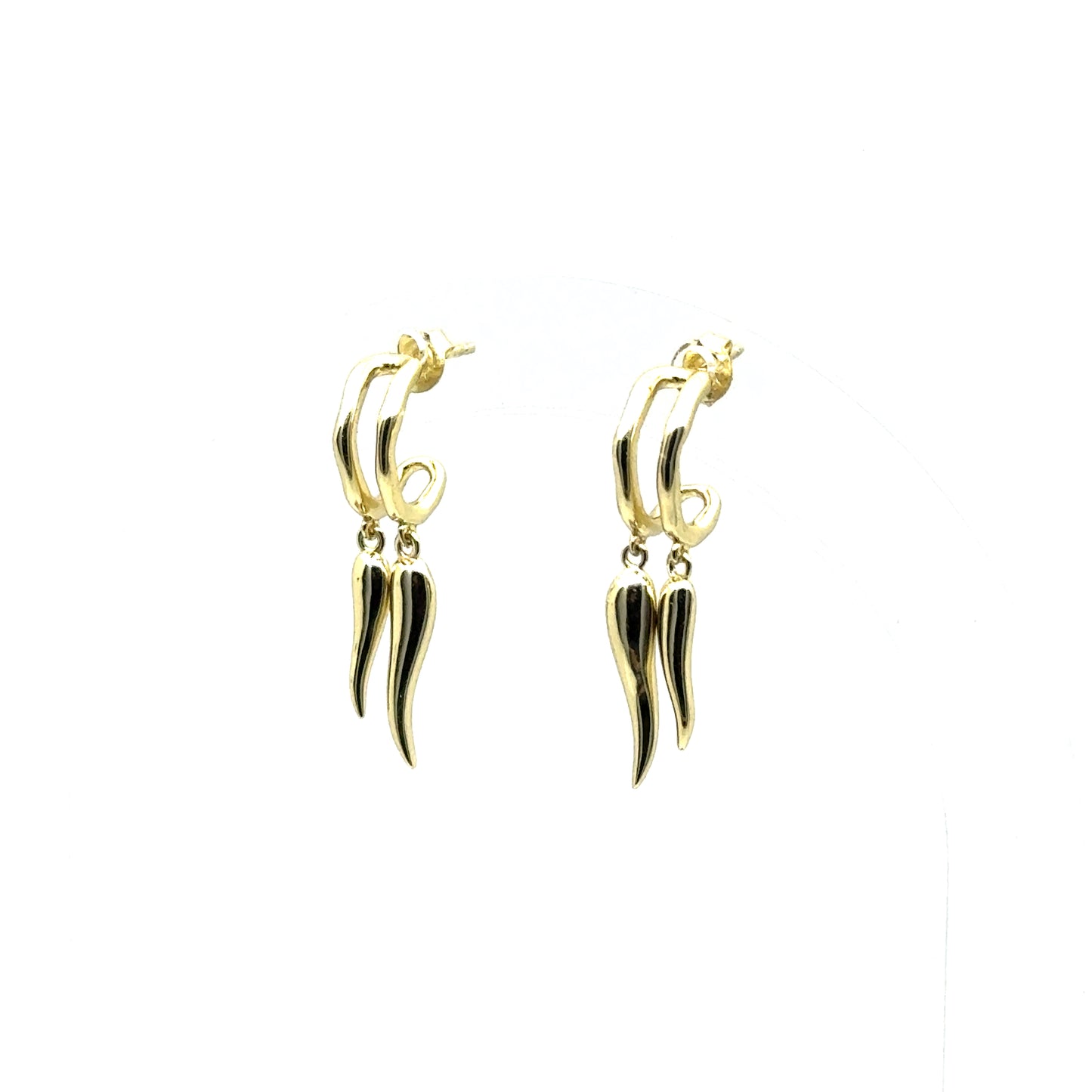 Doppio Italian Horn Earrings in Sterling Silver or 18k Gold Over Silver