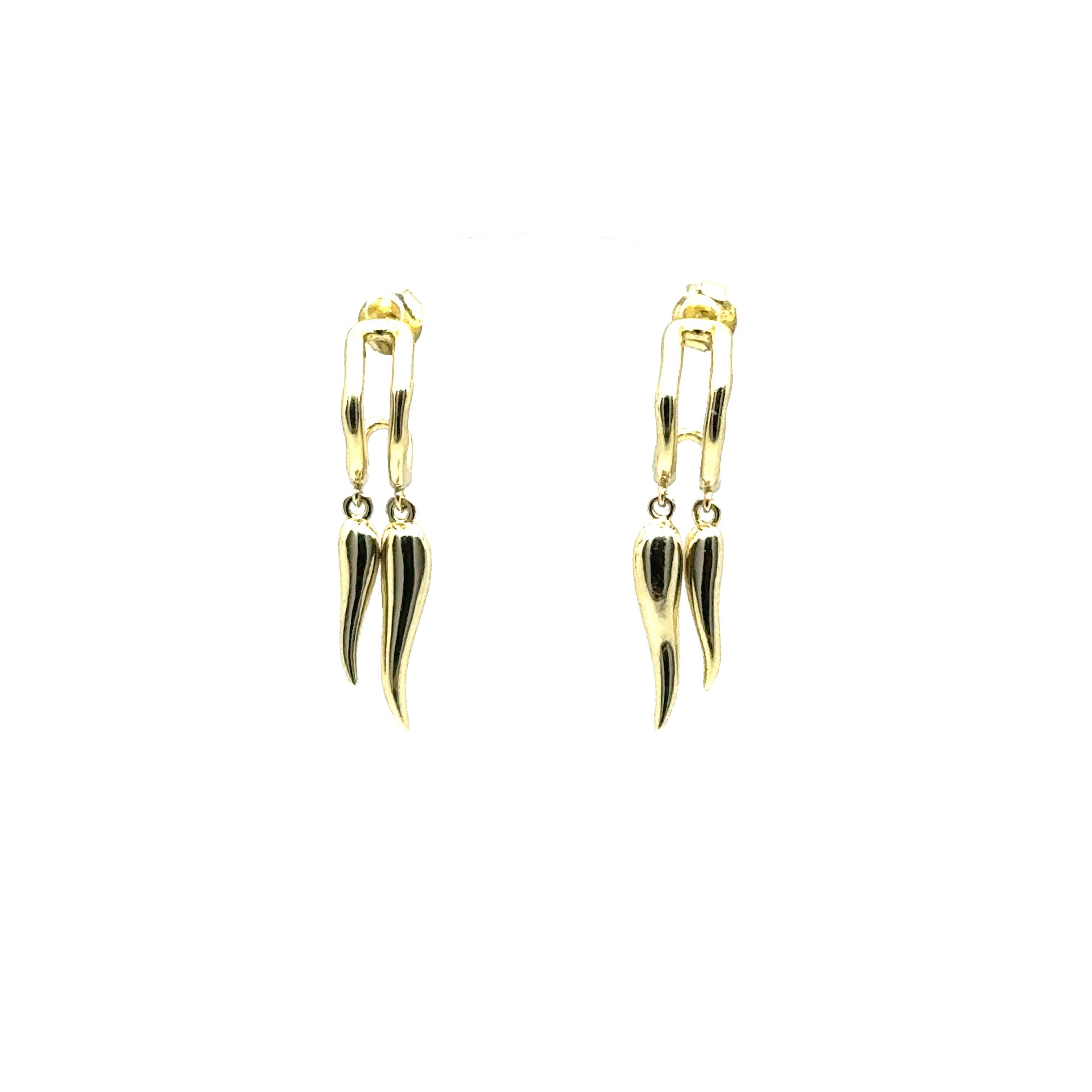 Doppio Italian Horn Earrings in Sterling Silver or 18k Gold Over Silver