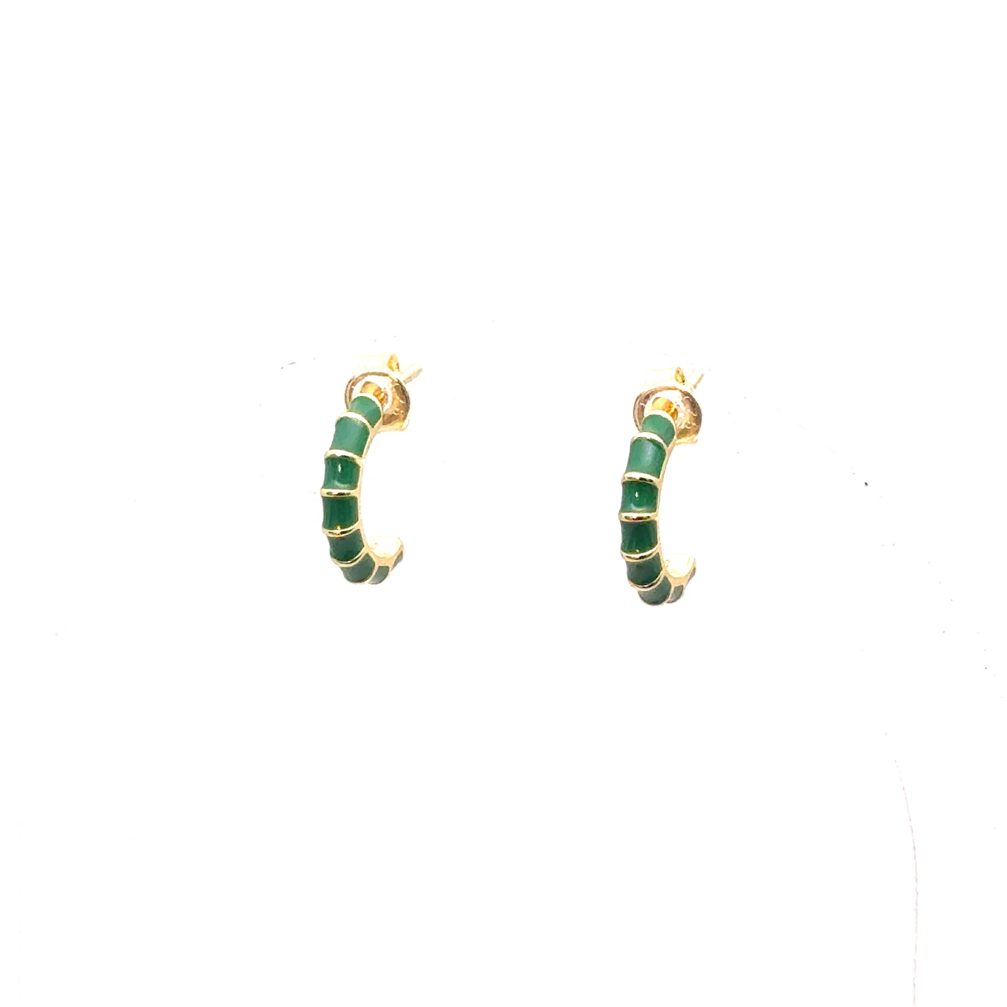 Bamboo Half-Round Earrings in Sterling Silver with Black Enamel or Green Enamel