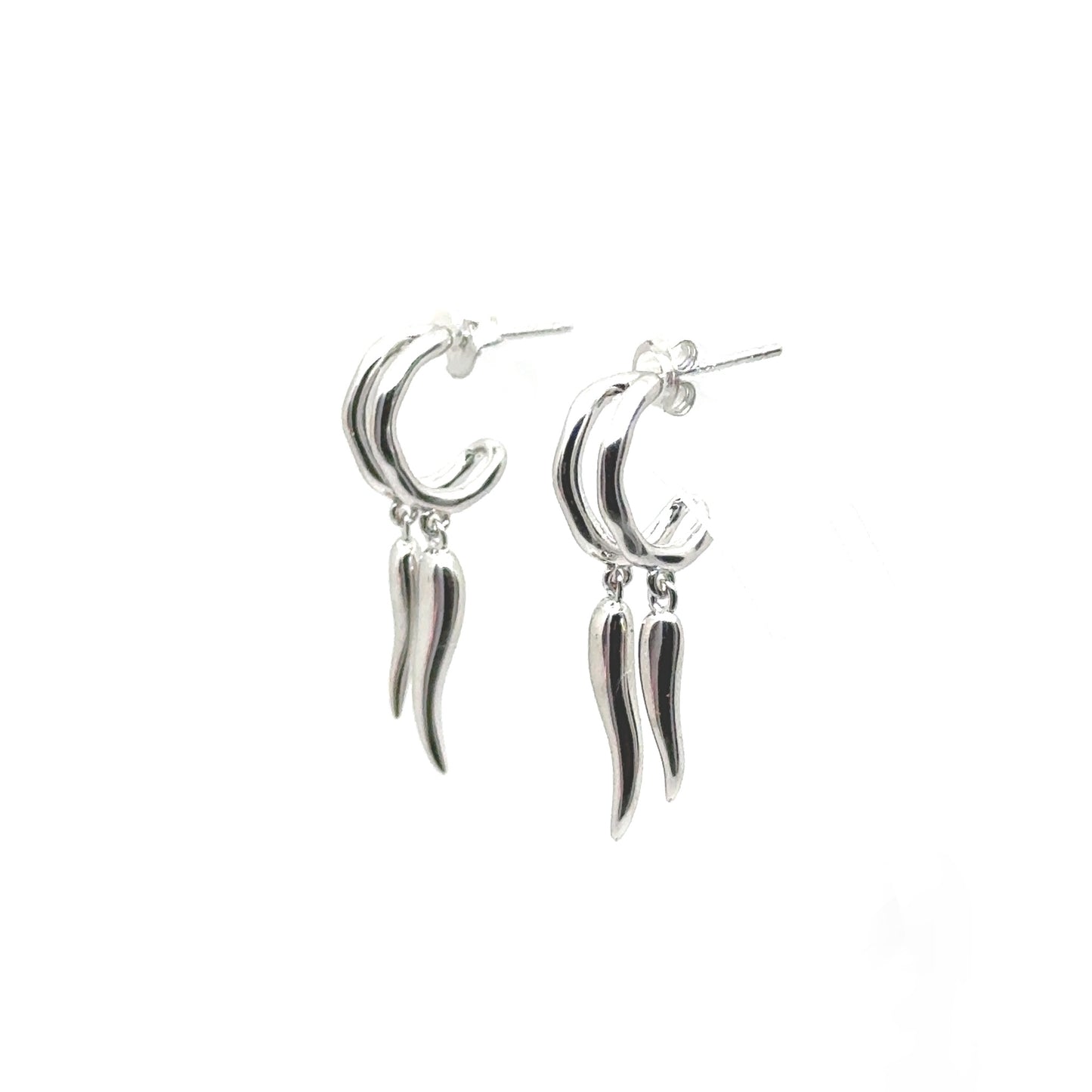 Doppio Italian Horn Earrings in Sterling Silver or 18k Gold Over Silver