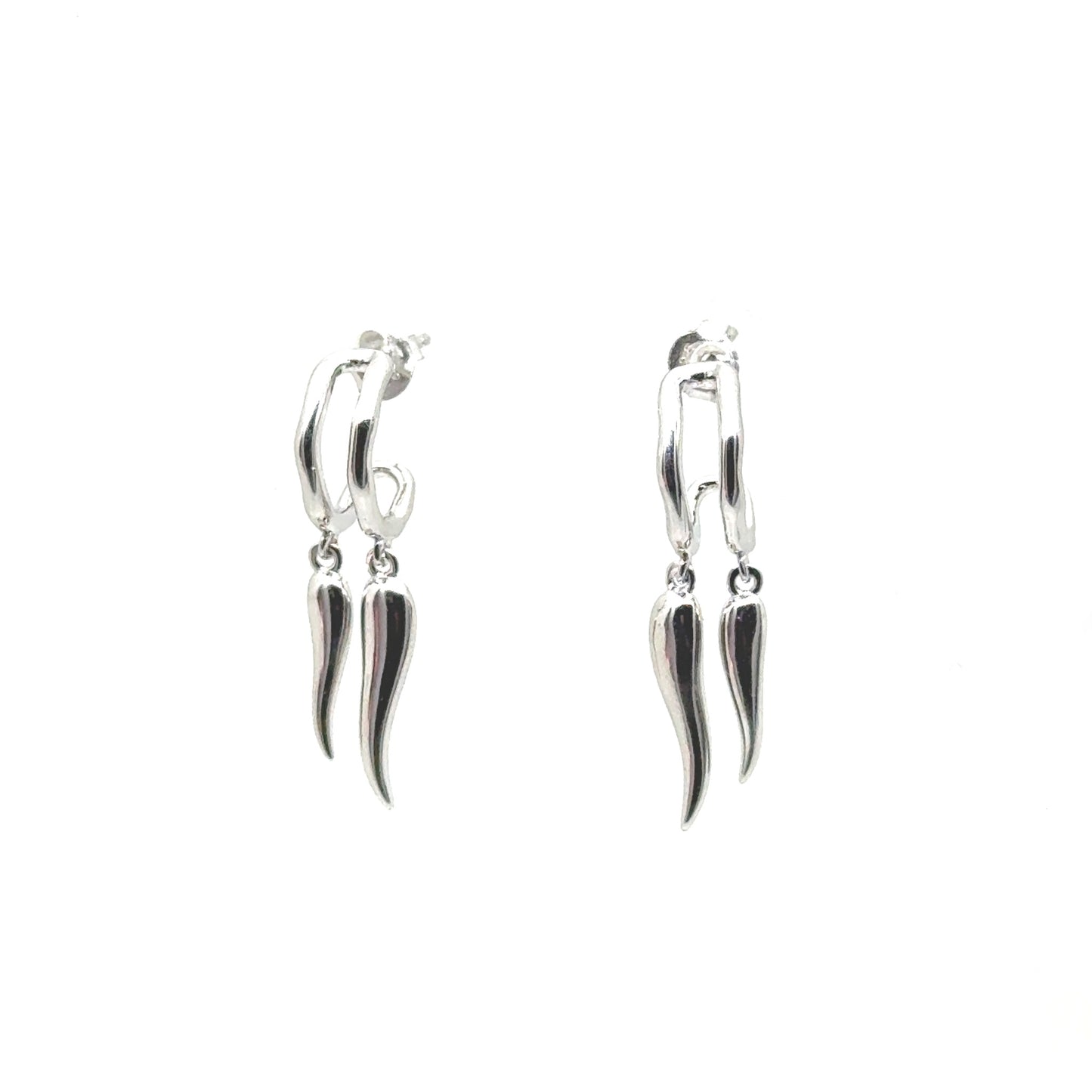 Doppio Italian Horn Earrings in Sterling Silver or 18k Gold Over Silver