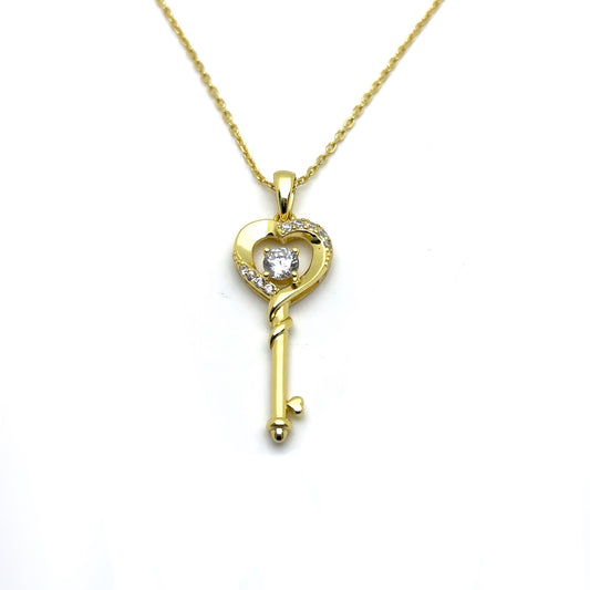 Heart Key Pendant in Sterling Silver or 18k Gold Over Silver