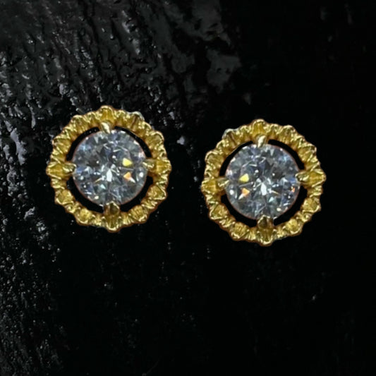 Molten Halo Solitare Studs | Sterling Silver, 18k Vermeil, 18k Yellow Gold with CZs, and 18k White Gold with CZs, 18k Gold with Diamonds, or 18k White Gold with Diamonds