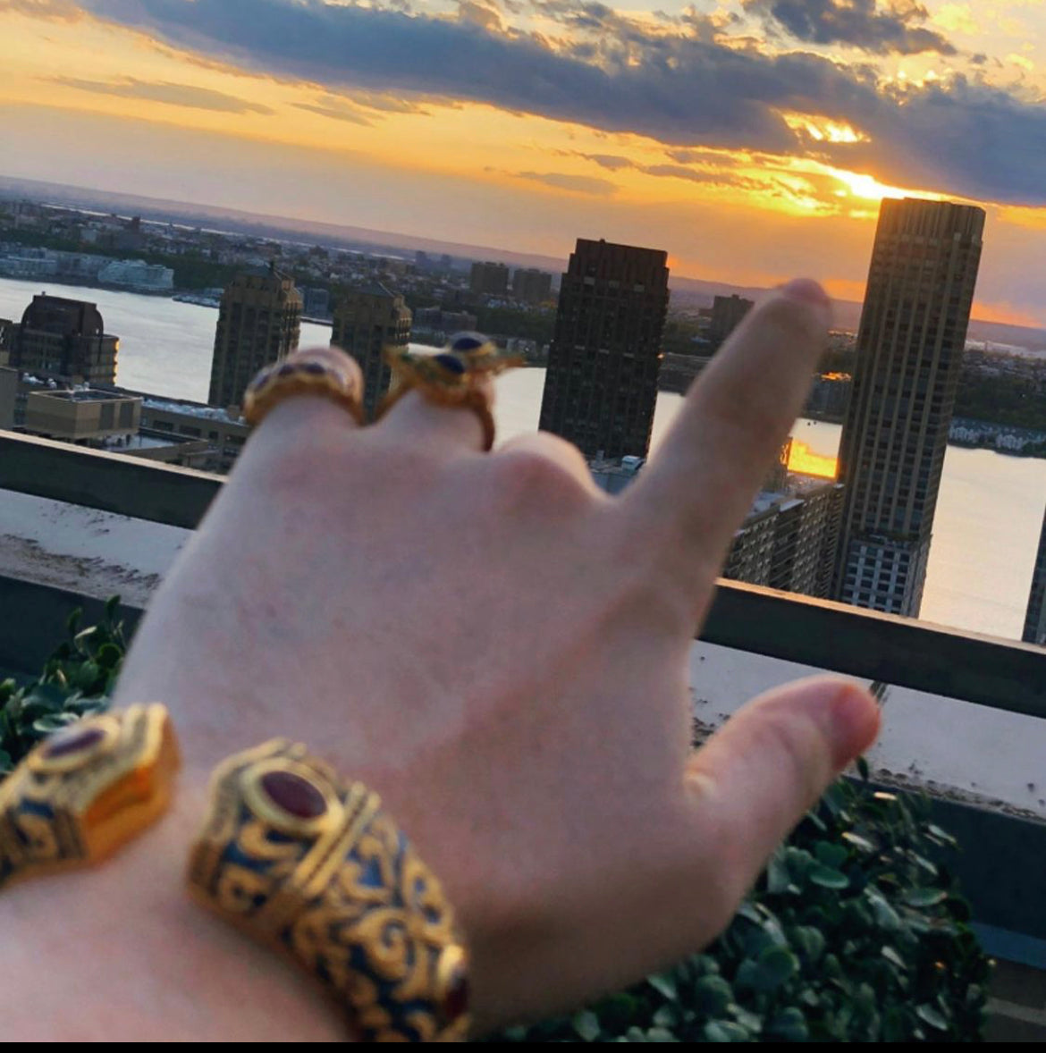 The Lover Cuff in 22k Vermeil with Blue Enamel and Rubies